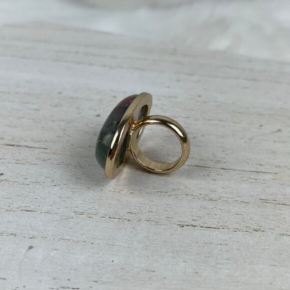 🚫SOLD🚫 NWOT Gold Tone Ring Red Green Bloodstone Oval Stone Size 6 - Picture 15 of 16